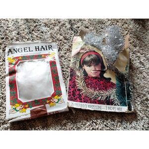 vintage Christmas Decor silver tinsel garland Curly white angel Hair Collectible